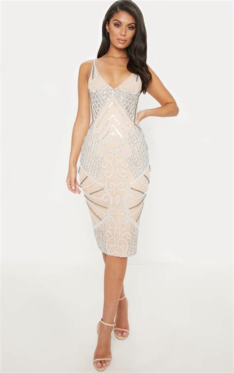 nude embellished dress|Sparkle And Shine Embellished Midi Dress